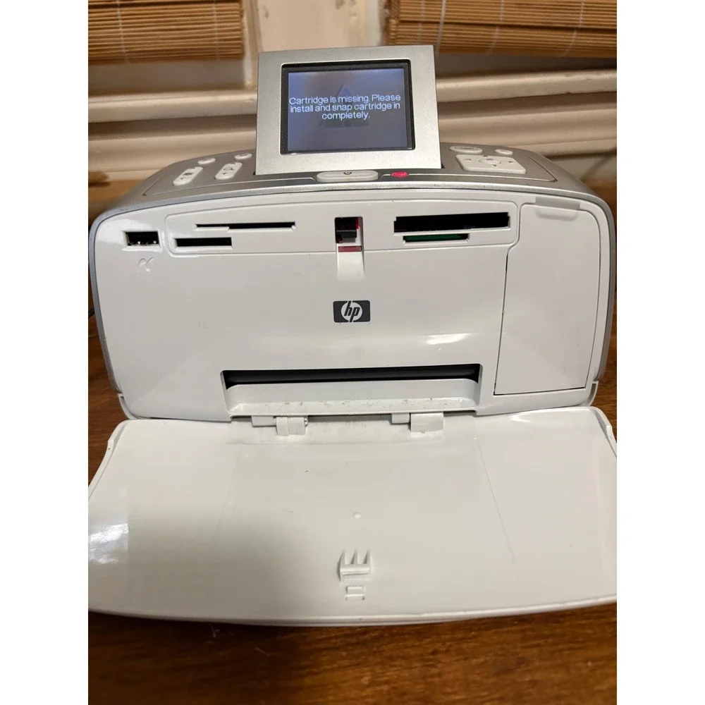 HP Photosmart 375 Compact Photo Printer Q3419A White Silver Bluetooth 4x6 LCD